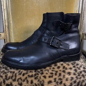 Kenneth Cole Dark Leather Buckle Boots